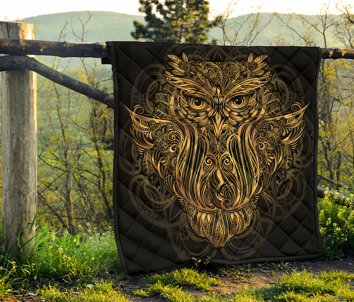 Gold Owl Spirit Print Quilt