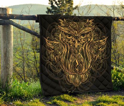 Gold Owl Spirit Print Quilt