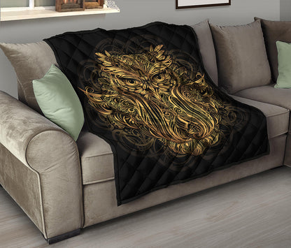 Gold Owl Spirit Print Quilt