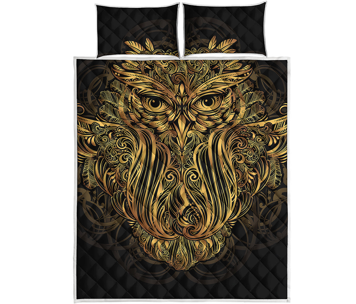 Gold Owl Spirit Print Quilt Bed Set