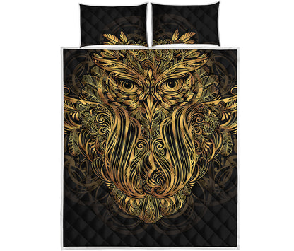 Gold Owl Spirit Print Quilt Bed Set
