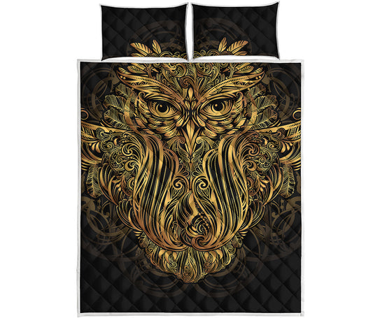 Gold Owl Spirit Print Quilt Bed Set