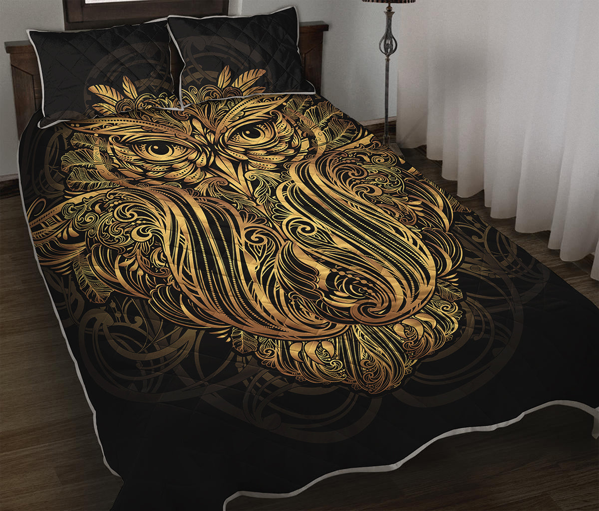 Gold Owl Spirit Print Quilt Bed Set