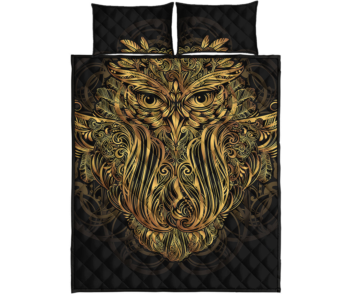 Gold Owl Spirit Print Quilt Bed Set