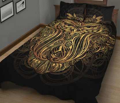 Gold Owl Spirit Print Quilt Bed Set