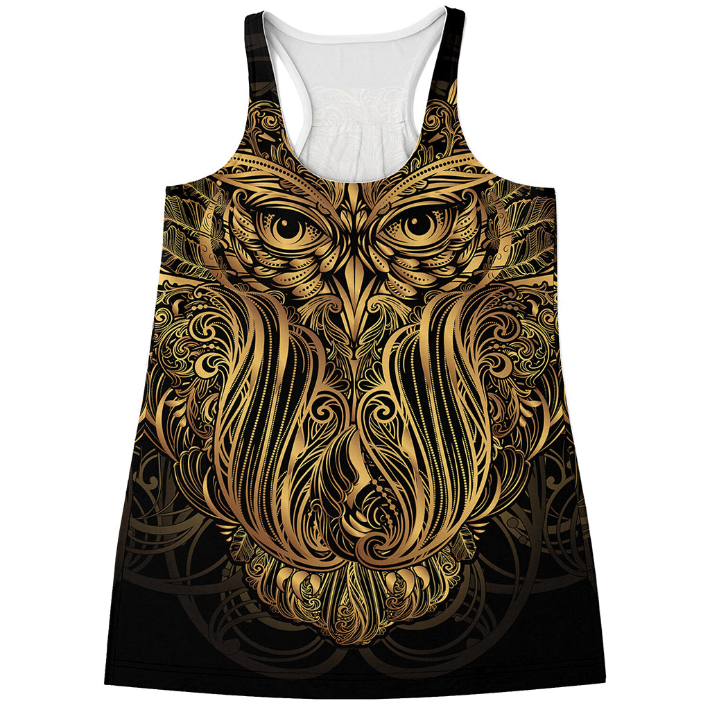 Gold Owl Spirit Print Women's Racerback Tank Top
