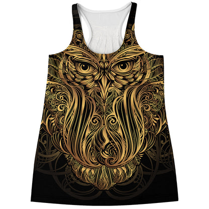 Gold Owl Spirit Print Women's Racerback Tank Top