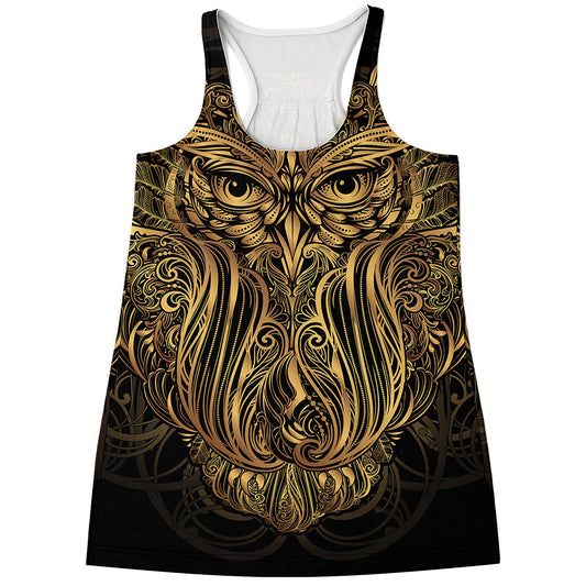 Gold Owl Spirit Print Women's Racerback Tank Top