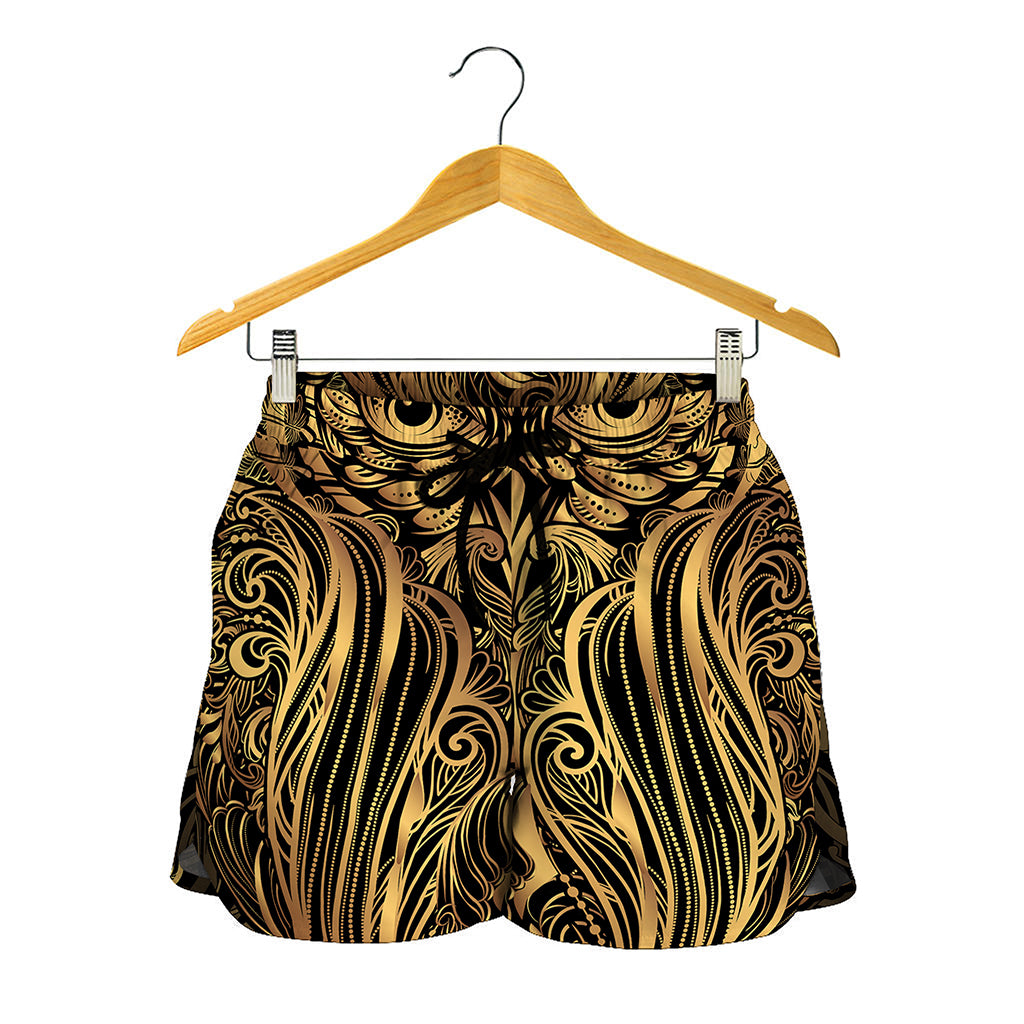 Gold Owl Spirit Print Women's Shorts