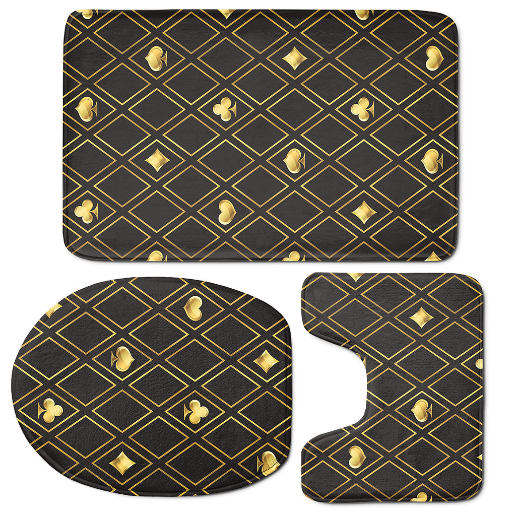 Gold Playing Card Suits Pattern Print 3 Piece Bath Mat Set