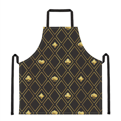 Gold Playing Card Suits Pattern Print Apron