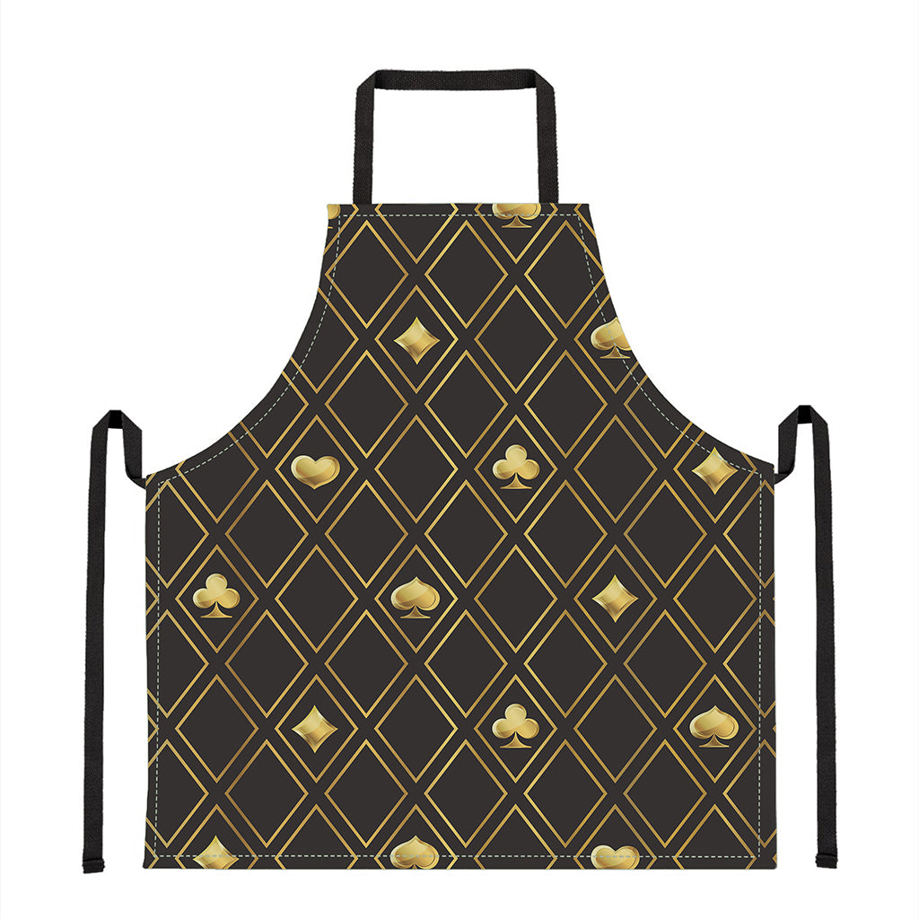 Gold Playing Card Suits Pattern Print Apron