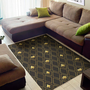 Gold Playing Card Suits Pattern Print Area Rug