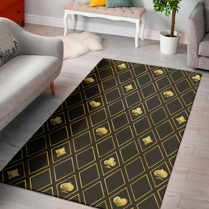 Gold Playing Card Suits Pattern Print Area Rug