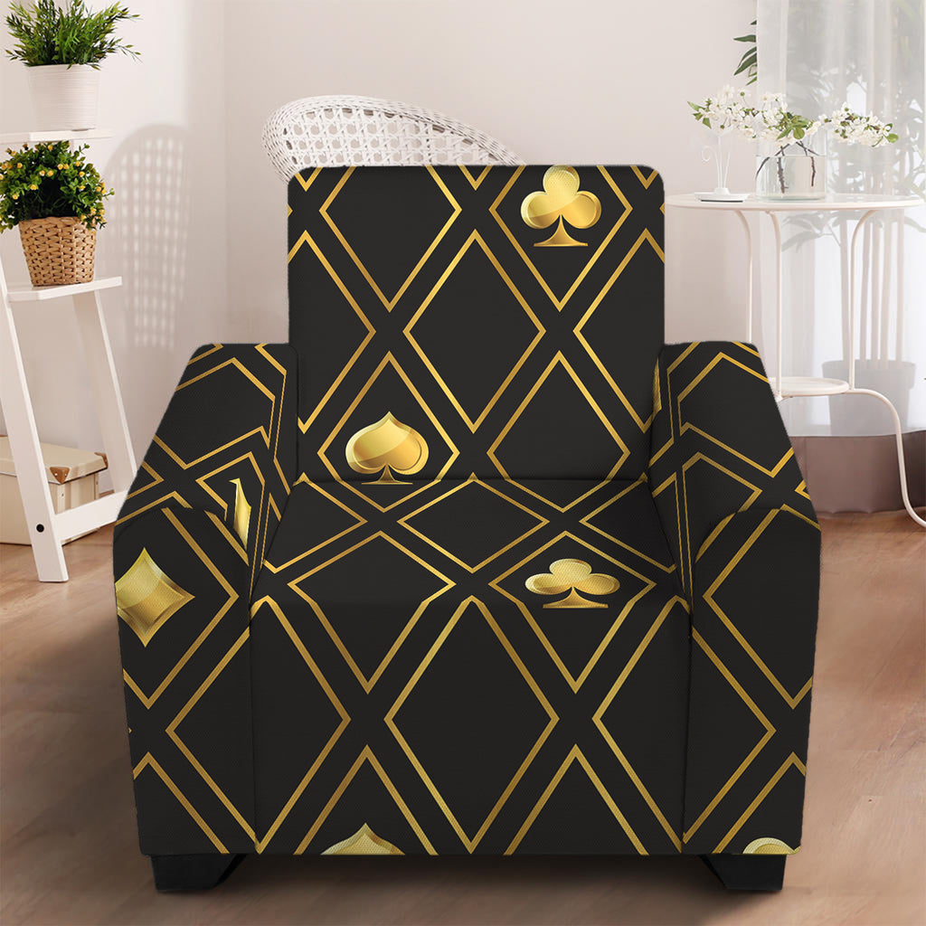 Gold Playing Card Suits Pattern Print Armchair Slipcover