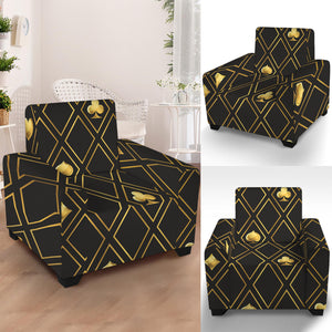 Gold Playing Card Suits Pattern Print Armchair Slipcover