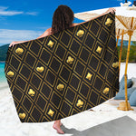 Gold Playing Card Suits Pattern Print Beach Sarong Wrap