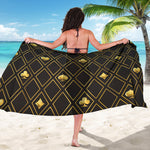 Gold Playing Card Suits Pattern Print Beach Sarong Wrap