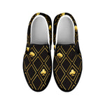 Gold Playing Card Suits Pattern Print Black Slip On Shoes