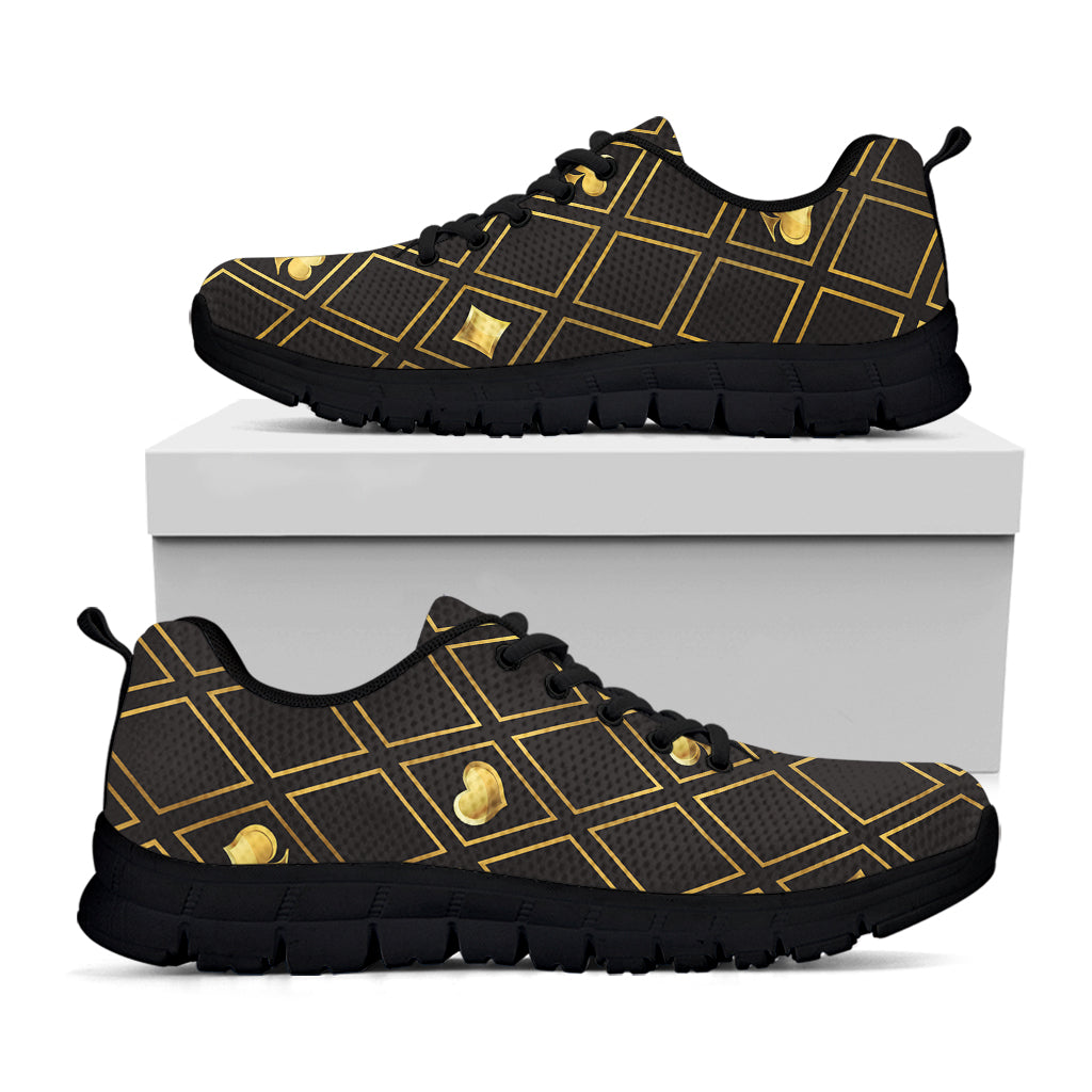 Gold Playing Card Suits Pattern Print Black Sneakers