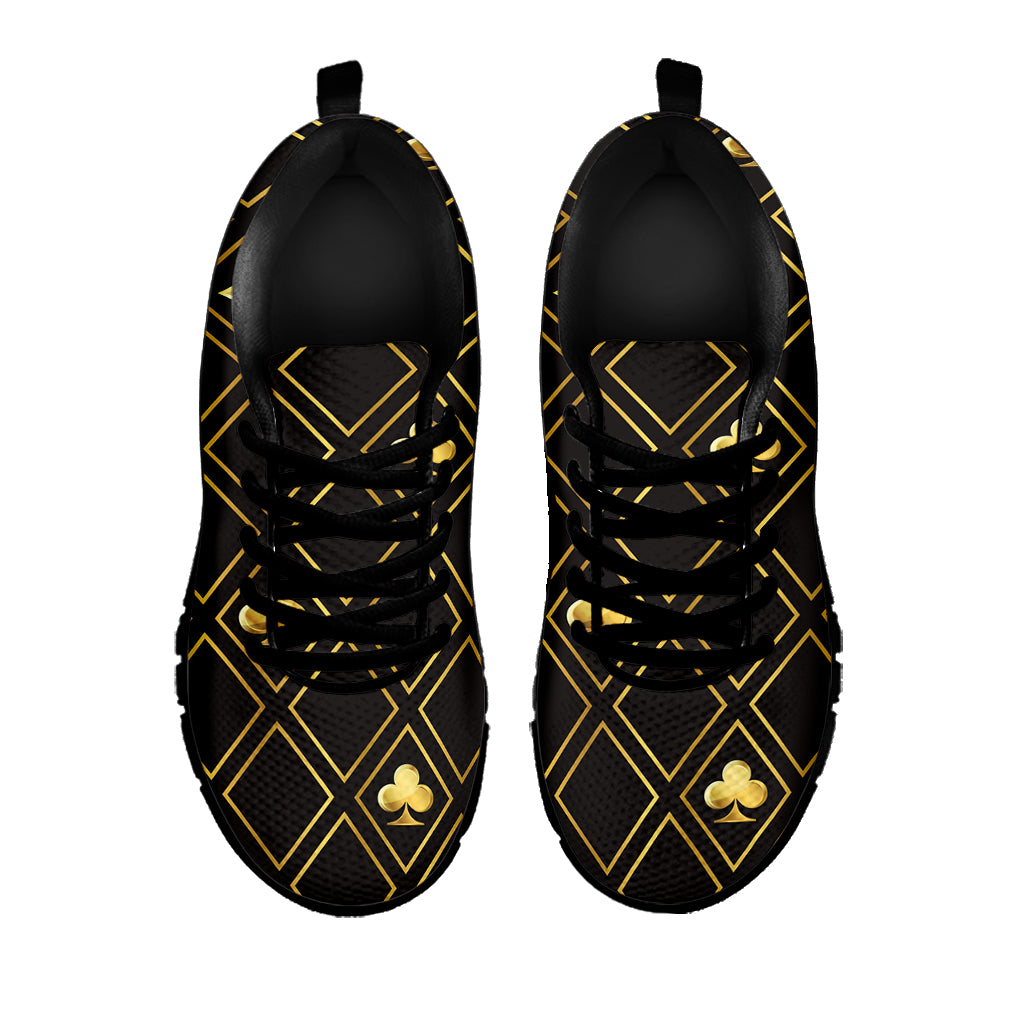 Gold Playing Card Suits Pattern Print Black Sneakers