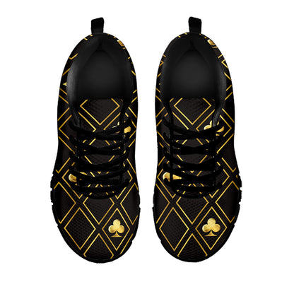 Gold Playing Card Suits Pattern Print Black Sneakers