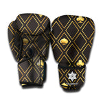 Gold Playing Card Suits Pattern Print Boxing Gloves