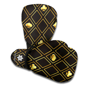 Gold Playing Card Suits Pattern Print Boxing Gloves