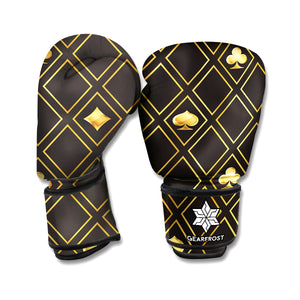 Gold Playing Card Suits Pattern Print Boxing Gloves