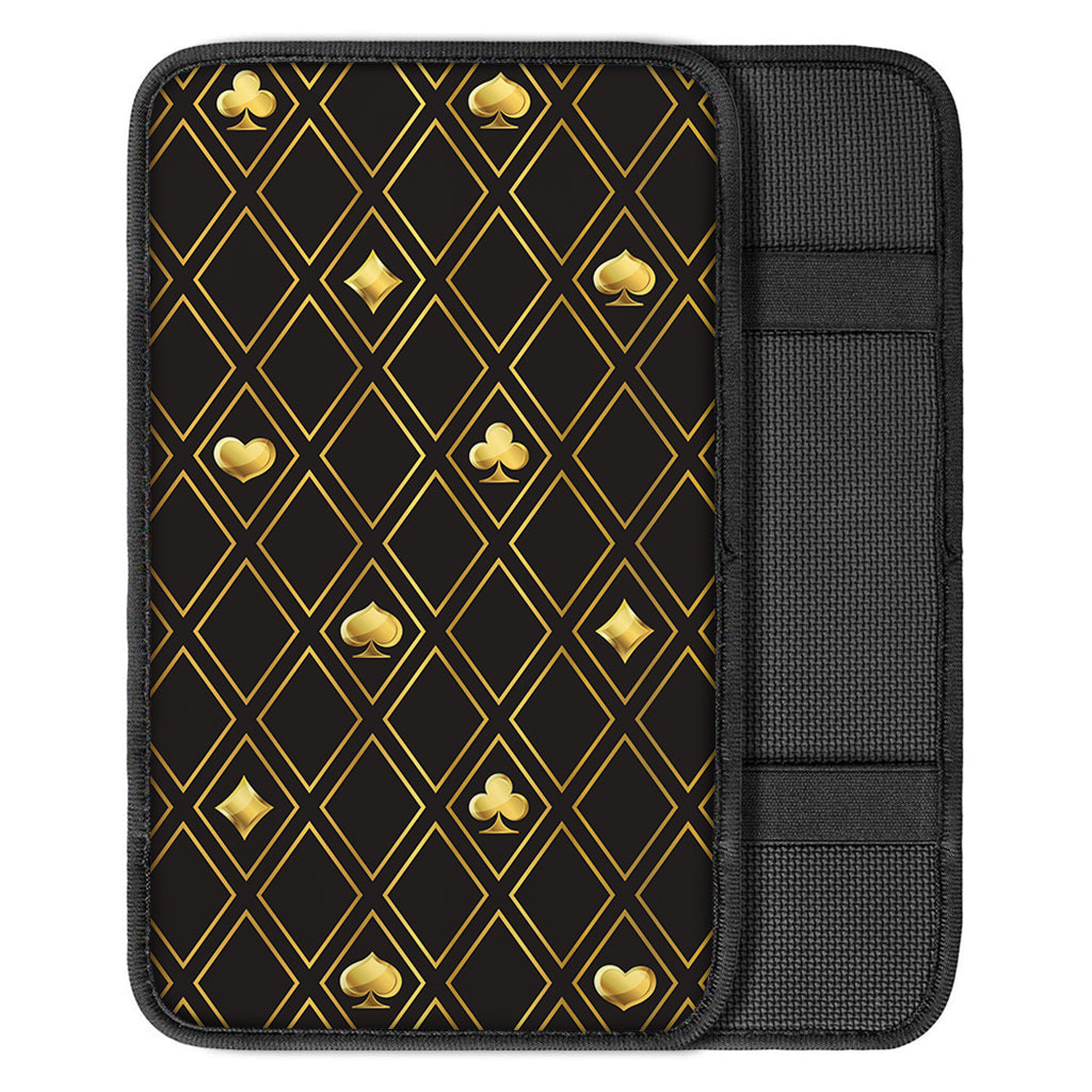 Gold Playing Card Suits Pattern Print Car Center Console Cover