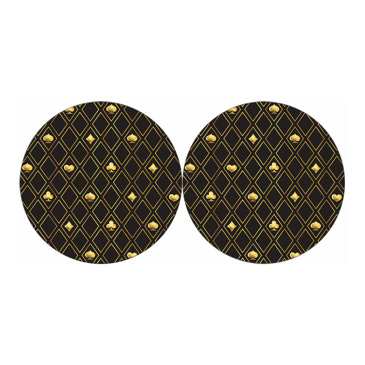 Gold Playing Card Suits Pattern Print Car Coasters
