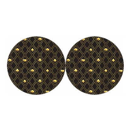 Gold Playing Card Suits Pattern Print Car Coasters