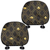 Gold Playing Card Suits Pattern Print Car Headrest Covers