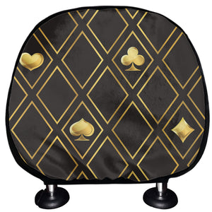 Gold Playing Card Suits Pattern Print Car Headrest Covers