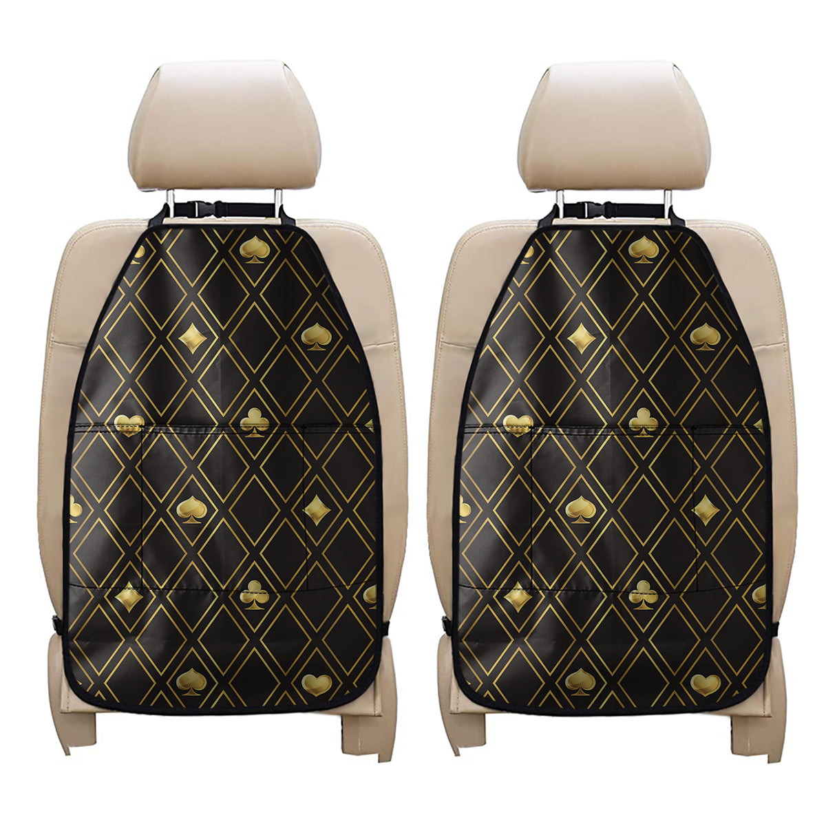 Gold Playing Card Suits Pattern Print Car Seat Organizers