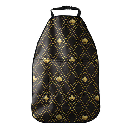 Gold Playing Card Suits Pattern Print Car Seat Organizers