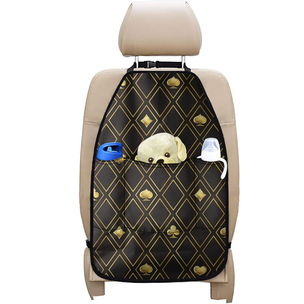 Gold Playing Card Suits Pattern Print Car Seat Organizers