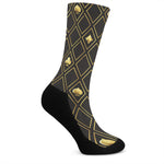 Gold Playing Card Suits Pattern Print Crew Socks