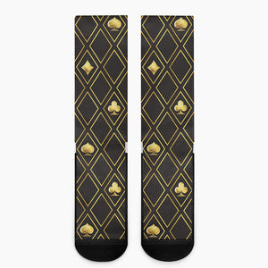 Gold Playing Card Suits Pattern Print Crew Socks