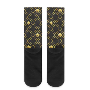 Gold Playing Card Suits Pattern Print Crew Socks