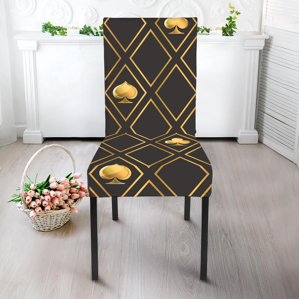 Gold Playing Card Suits Pattern Print Dining Chair Slipcover