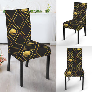 Gold Playing Card Suits Pattern Print Dining Chair Slipcover