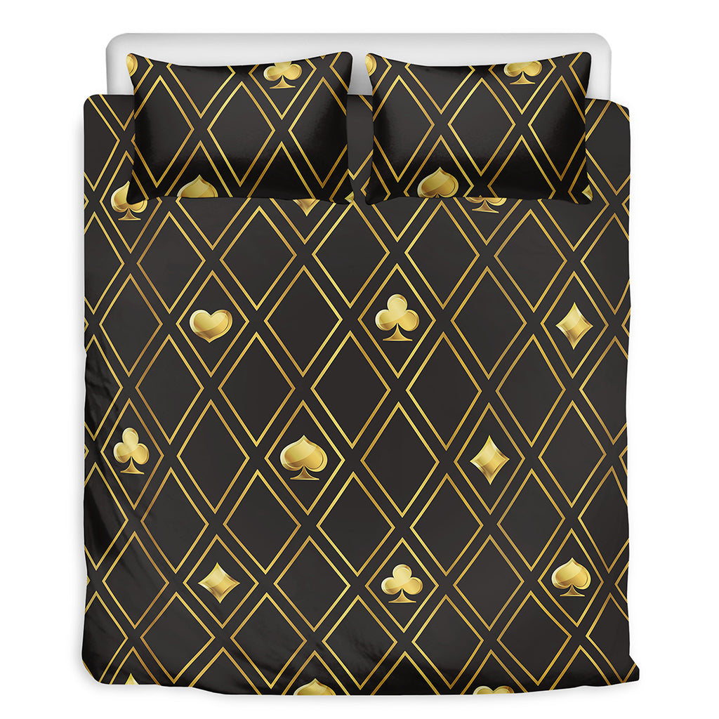 Gold Playing Card Suits Pattern Print Duvet Cover Bedding Set