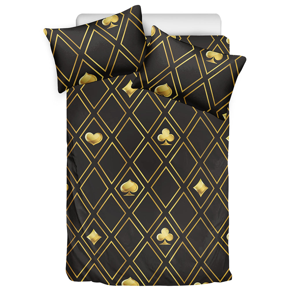 Gold Playing Card Suits Pattern Print Duvet Cover Bedding Set