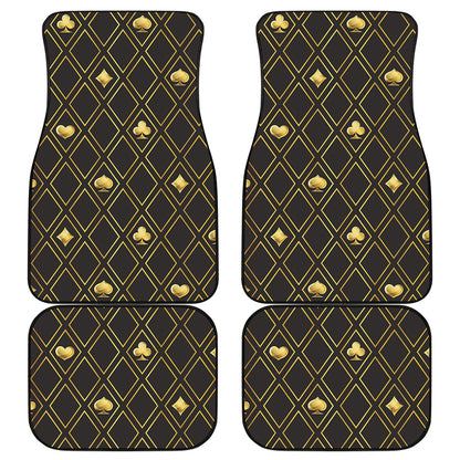 Gold Playing Card Suits Pattern Print Front and Back Car Floor Mats