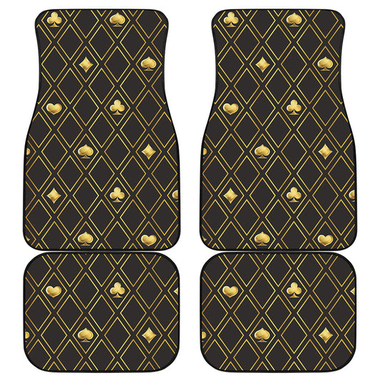 Gold Playing Card Suits Pattern Print Front and Back Car Floor Mats