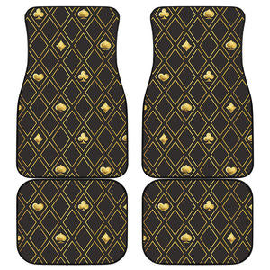 Gold Playing Card Suits Pattern Print Front and Back Car Floor Mats