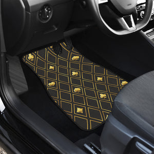 Gold Playing Card Suits Pattern Print Front and Back Car Floor Mats