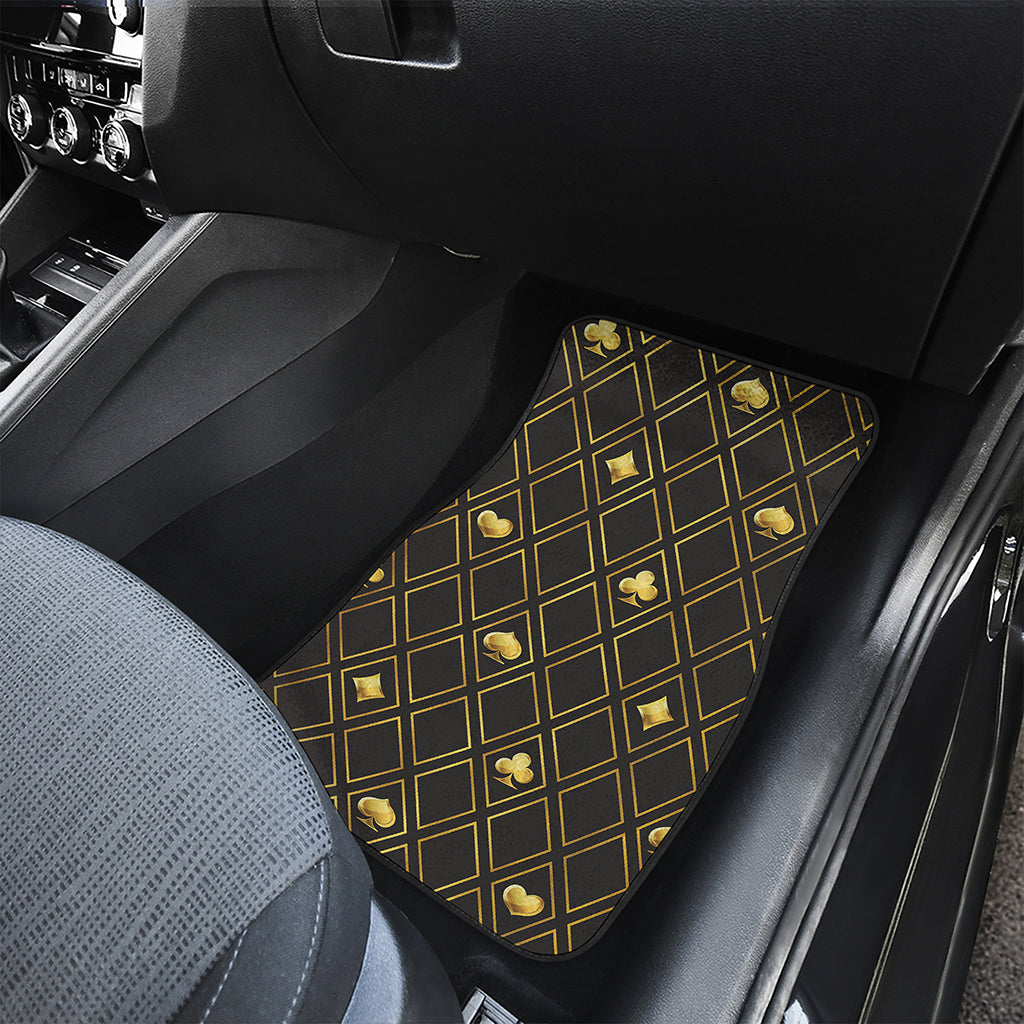 Gold Playing Card Suits Pattern Print Front and Back Car Floor Mats