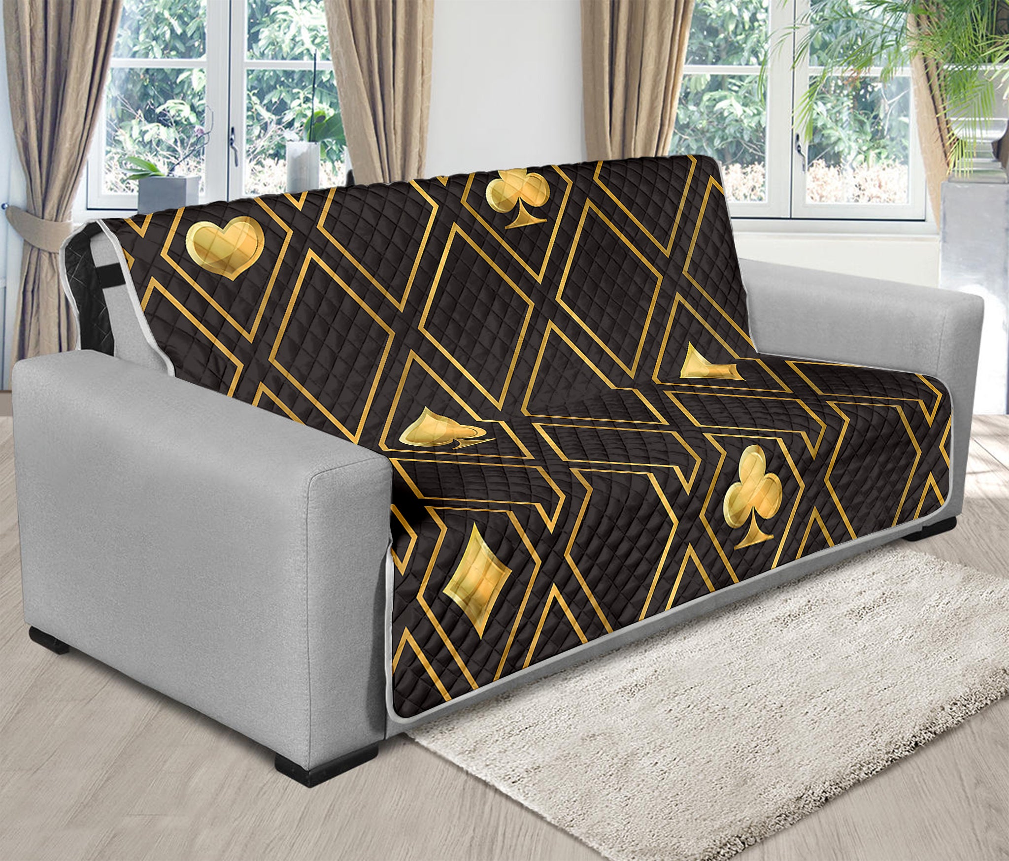 Gold Playing Card Suits Pattern Print Futon Protector